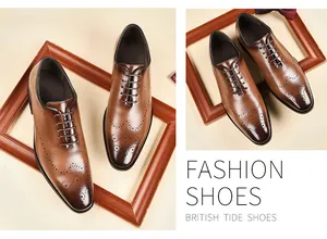 Vista detallada de zapatos Brogue de cuero marrón con patrones perforados