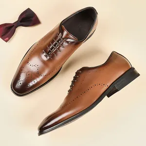 Zapatos Brogue de Cuero para Hombre Estilo Británico Tallado Negocios Formal Oxford Zapatos para Boda Oficina Fiesta Transpirable Hombre