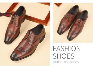 Men's brown leather brogue dress shoes with classic perforated wingtip details