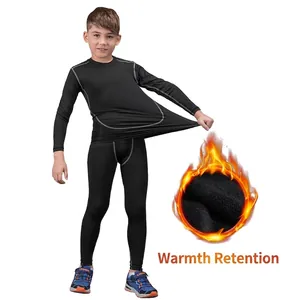 Detailed close-up showing the warm fleece lining of children's thermal compression suit