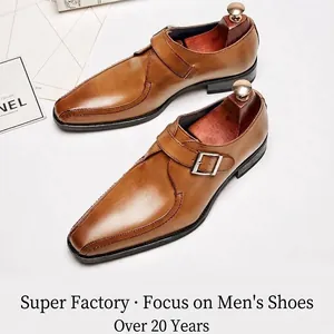 Men Business Formal Monk Strap Shoes Genuine Leather Pointed Toe Single Buckle Dress Shoes For Wedding Office Gentleman