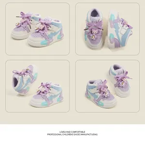 Detailed multi-angle presentation of color-block high-top sneakers for toddler girls