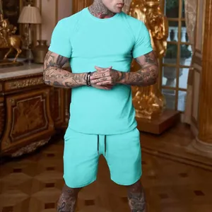 Completo sportivo estivo uomo turchese con t-shirt a maniche corte e pantaloncini
