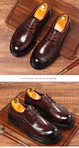 Close-up of premium dark brown genuine leather business shoes with croc-embossed texture