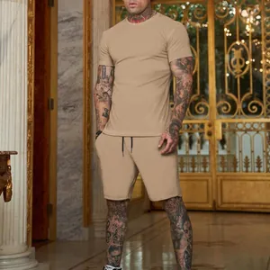 Completo estivo 2 pezzi kaki da uomo con t-shirt a maniche corte e pantaloncini