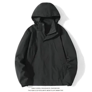 Minimalist black hooded windbreaker jacket with waterproof fabric for men and women