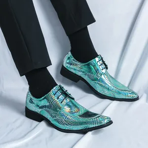 Herren Britischer Stil Freizeitschuhe Wabenstruktur Holografische Laser PU Leder Schnürschuhe Eckige Zehe Formelle Party Schuhe Gummisohle
