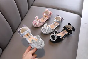 Sparkling rhinestone princess flats for girls with cute bunny ear decor