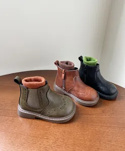 Botas Martin retro para niños en cuero verde oliva, marrón y negro