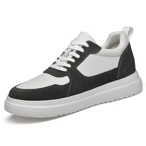 Men Cowhide Hidden Elevator Sneakers Breathable Height Increasing Board Shoes Trendy Casual Leather Sports Shoes For Men