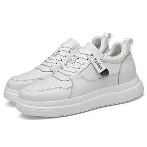 White leather platform sneakers for men with 8cm height increase and breathable design