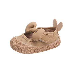 Chaussures de marche souples pour bébé fille marron avec nœud et oreilles de lapin