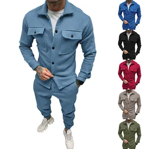 Completo da Lavoro Casual da Uomo Top And Bottom in Scamosciato Giacca a Maniche Lunghe e Pantaloni Cargo Moda Street Autunno