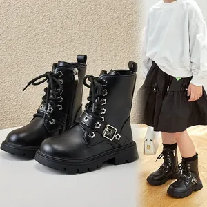 Kids Martin Boots British Style Artificial Leather Side Zipper Short Boots Children Fashion Star Flower Decor Casual Knight Boots