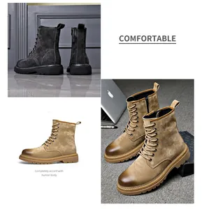 Stivali Martin da uomo in vera pelle con cerniera laterale, disponibili in nero e beige