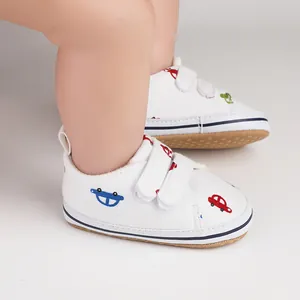 Chaussures de Marche pour Bébé Nourrisson Baskets en Toile Imprimé Voiture Semelle Souple Antidérapante Fermeture Auto-agrippante