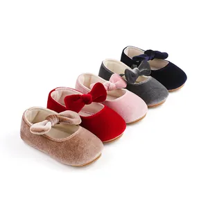 Baby Girl Bowknot Princess Shoes Cotton Fabric Soft Sole First Walkers Infant Toddler Mary Jane Flat Shoes Breathable Non-Slip Prewalker
