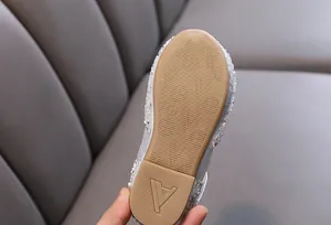 Close-up of the non-slip rubber sole on these girls autumn rhinestone princess shoes