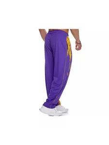Men's purple quick-dry sports pants with yellow side print and comfortable loose fit
