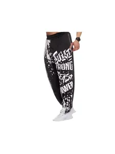 Men's quick-dry sports joggers featuring bold white graffiti beast power print