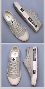 Gedetailleerde weergaven van ademende kaki heren canvas sneakers met veters