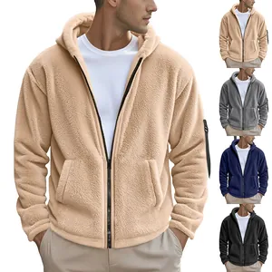 Men's Polar Fleece Hooded Jacket Winter Warm Full Zip Up Casual Fleece Coat With Pockets For Outdoor Travel Men's Outerwear