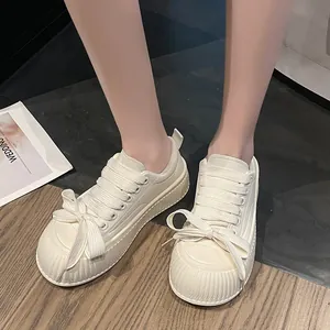 Sneakers Platform Casual da Donna in Pelle Microfibra Suola Spessa Scarpe a Biscotto Scarpe da Board Stringate per Donna