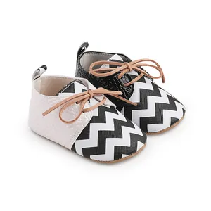 Detail view of baby walking shoes featuring a zigzag pattern and snake skin texture finish