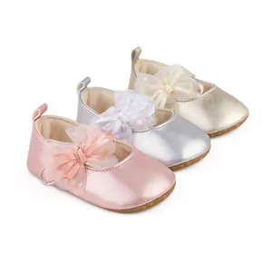 Zapatos de Primeros Pasos Metálicos para Bebé Mary Jane Lazo de Malla Suela Blanda Antideslizante Zapatos de Princesa Casual