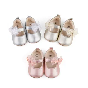 Breathable infant princess walking shoes with non-slip rubber soles in three colors