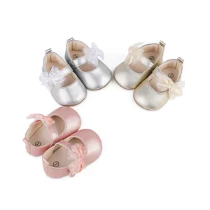 Breathable and non-slip infant princess walking shoes in metallic silver, gold, and pink