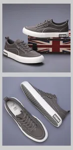 Details von atmungsaktiven grauen Herren-Canvas-Sneakern mit VIIEAS-Logo und weißer Sohle
