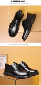 Gedetailleerde weergave van zwarte herenschoenen van echt leer met zachte zolen