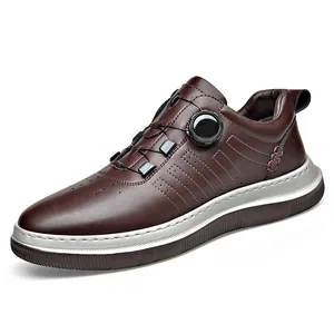 Zapatos de golf de cuero marrón premium para hombre con sistema de hebilla giratoria