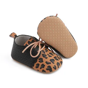 Close-up of leopard print baby walking shoes with anti-slip soft sole