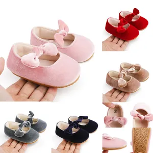 Baby Meisjes Prinses Schoenen Fluweel Strik Mary Jane Eerste Loopschoentjes Zachte Zool Peuter Nette Schoenen Voor 0-1 Jaar