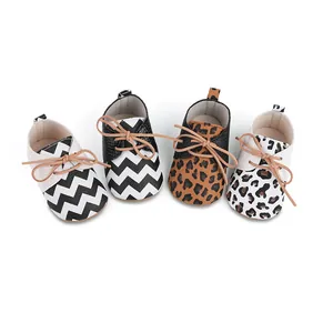 Infant Baby First Walkers 0-1 Year Old Princess Shoes Soft Sole Leopard Chevron Pattern Casual Lace Up Shoes For Boys Girls