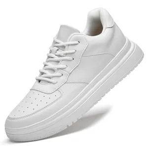 Classic white leather men's sneakers featuring a 6cm hidden height and breathable design