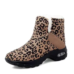 Modische Schneestiefel mit Leopardenmuster, dickem Pelzfutter und Luftkissensohle