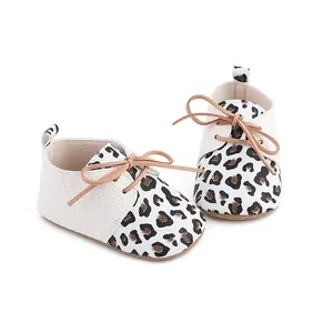 Leopard print baby walker shoes with soft non-slip rubber soles for infants