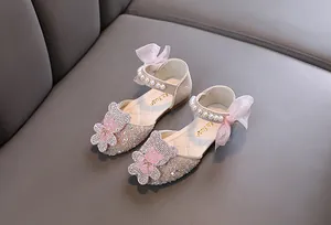 Chaussures de princesse pour filles avec strass roses, motif ours mignon et perles