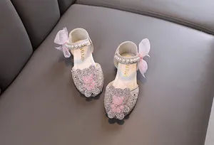 Chaussures de princesse pour filles avec ours en strass et détails de perles chic