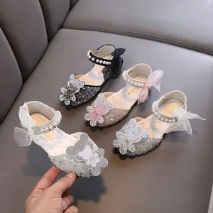 Chaussures de Princesse pour Filles avec Ours en Strass et Perles Artificielles Chaussures de Danse en Cuir Synthétique pour Enfants