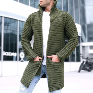 Cardigan da Uomo in Maglia a Costine Maglione Collo Alto Manica Lunga Tinta Unita Acrilico Vestibilità Larga Giacca Top per Autunno Inverno Moda Urbana Casual