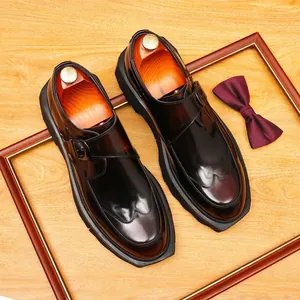 Premium gepolijste leren platform monk schoenen voor heren met moderne dikke zool