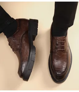 Zapatos profesionales de cuero marrón para hombre con plataforma gruesa para negocios