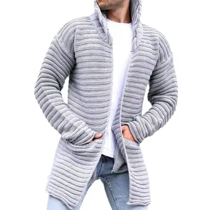 Cardigan da uomo in maglia grigia con cappuccio, collezione autunno inverno 2025 chic