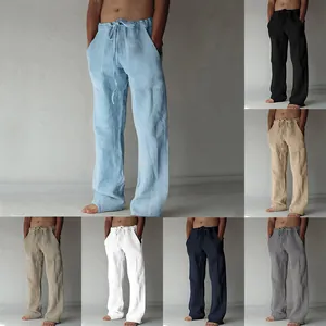 Pantalon décontracté en lin pour hommes avec cordon de serrage en plusieurs couleurs
