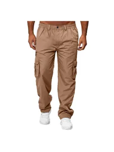 Pantalon Cargo Décontracté pour Hommes Droit Large Multi-Poches Extérieur Polyester Bas Fitness Randonnée