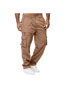 Pantalon cargo homme décontracté à coupe droite avec plusieurs poches, coloris kaki, outdoor